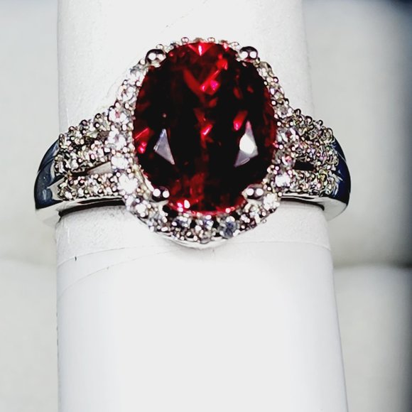 Lab created Padparadscha Sapphire & White Zircon ring in Plat/ 925 SS sz 8 6 ct - Picture 4 of 6